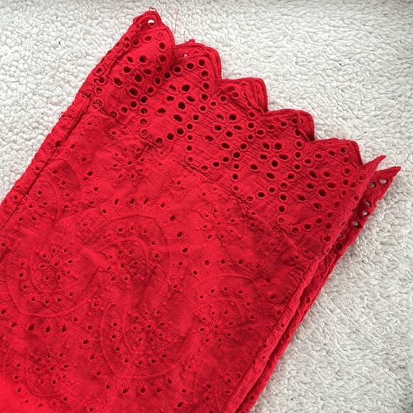 Built By Dreamers Red Lace Jumpsuit Size Medium Eyelet Ruffle Hem Capri Length - Picture 10 of 13